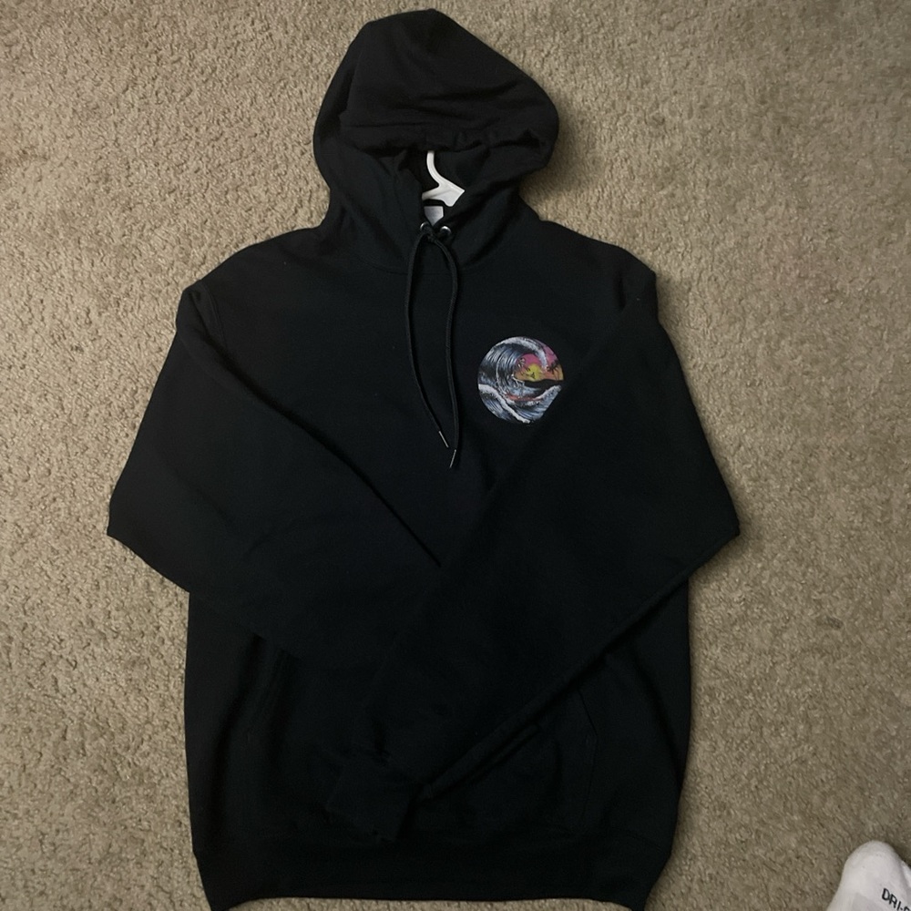 All black, skeleton surfing sweatshirt